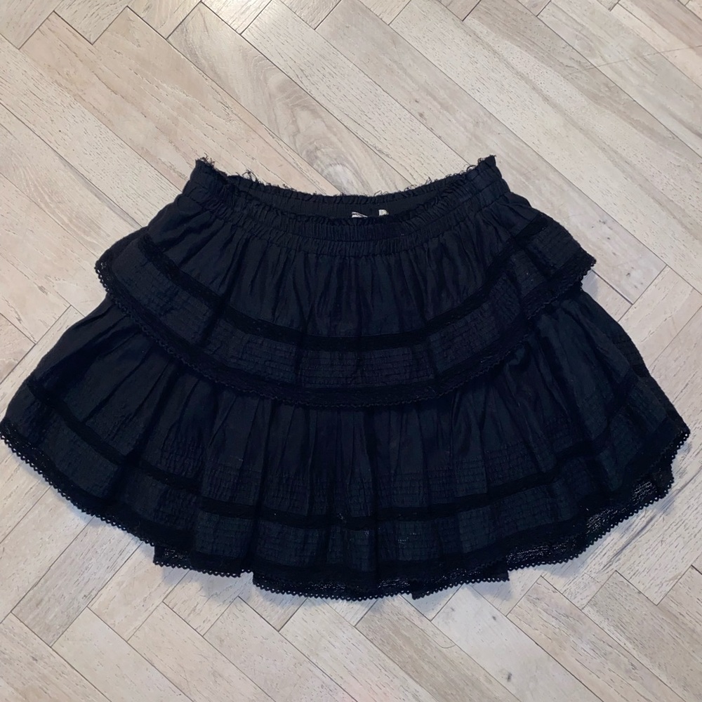 LoveShackFancy Black Ruffle Mini Skirt